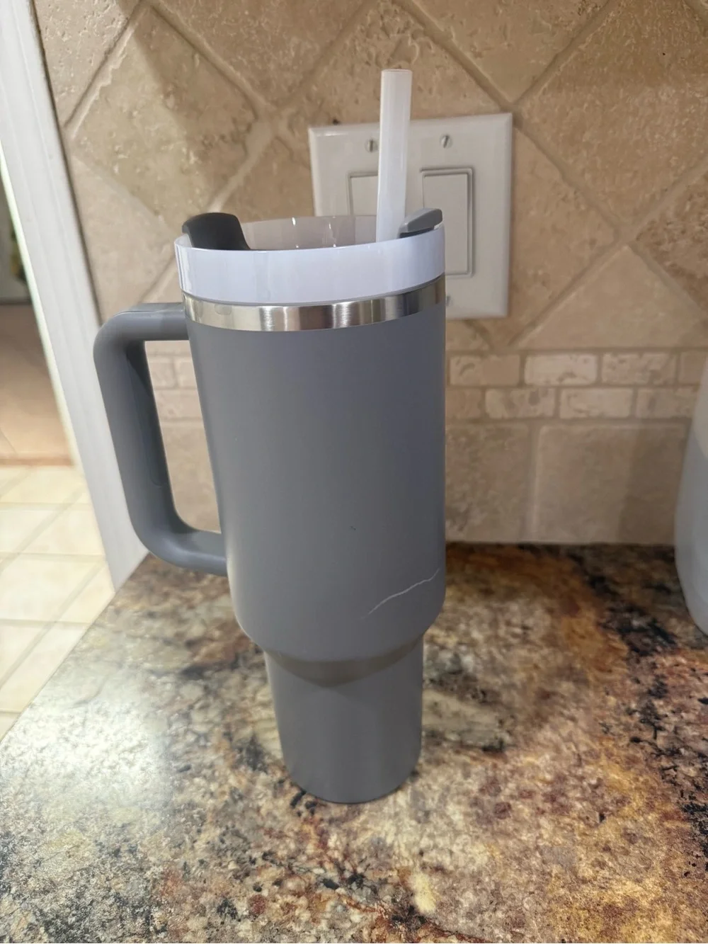 Stanley Matte Gray Insulated Travel Mug with Handle and Straw